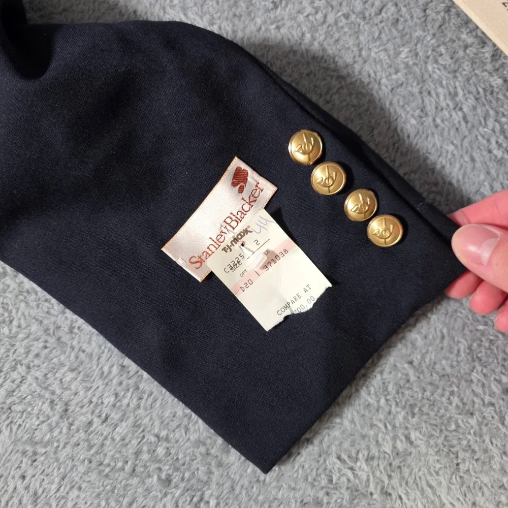 Stanley Blacker Mens 44 Navy Blue Blazer Gold Crest Buttons Vintage Made in USA